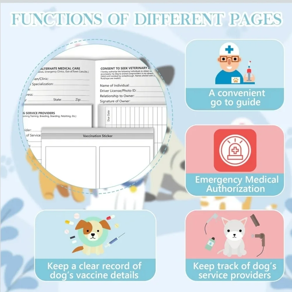 Blue Puppy Health Record Book  Notebook Dog or Cat medical and vaccine book